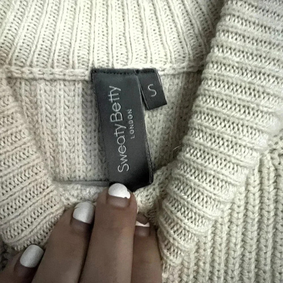 Sweaty Betty Rye Cotton Wool Blend Knit Sweater Ribbed Bell Sleeve White Small - Picture 6 of 7